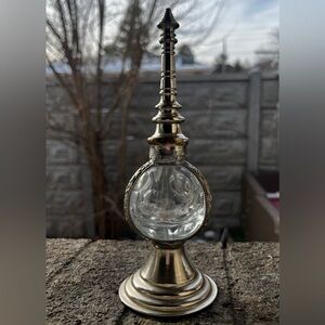 Vintage Moroccan Brass and Glass Rose Water Bottle